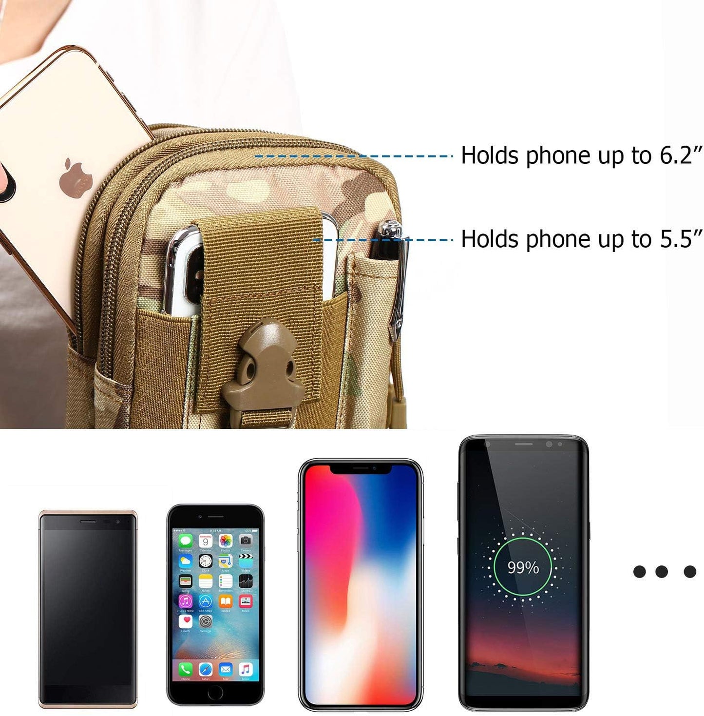 Tactical Waist Pouch EDC Molle Waist Bag Belt Phone Pouch Holster Purse Carrying Pouch for Smartphone, Tools