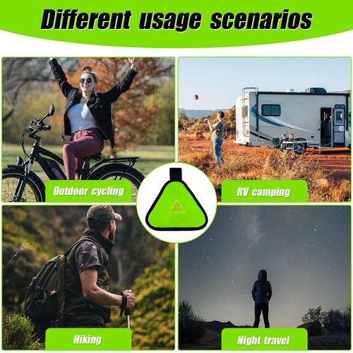 PEUTIER Reflective Triangle Sign, Bright Reflective Yield Symbol with Magic Adhesive Strap & Cord High Visibility Warning Safety Triangle Accessories for Bike Backpack Different Scenes (Green)