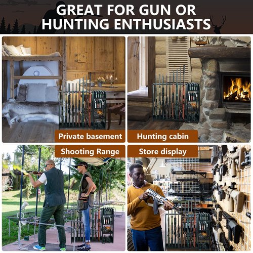 Semohop Gun Racks,Wooden Rifle Racks with Pistol Rack, Floor Standing Shotgun Rack Indoor, Gun Display Rack for Home Garage Gun Storage - Holds up to 9 Long Guns and 8 Handguns