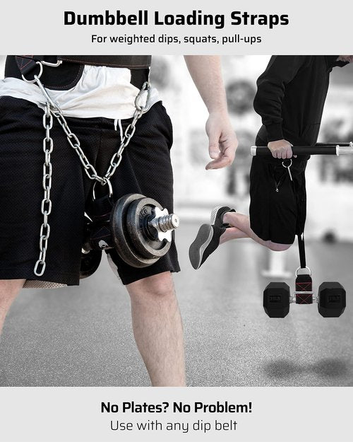 THEFITGUY Ultimate Dip Belt & Dumbbell Straps Bundle – For Loading Plates, Dumbbells & Barbells | Secure Fit, Horizontal Weight, Built for Heavy Dips & Squats