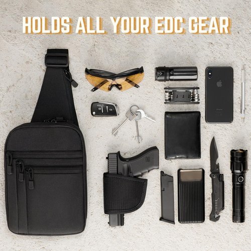 LINKA Tactical Sling Bag for Men - CCW Sling with Secure Chest Holster - Durable EDC Shoulder Bag for Everyday Use, Range, Hiking - Sleek