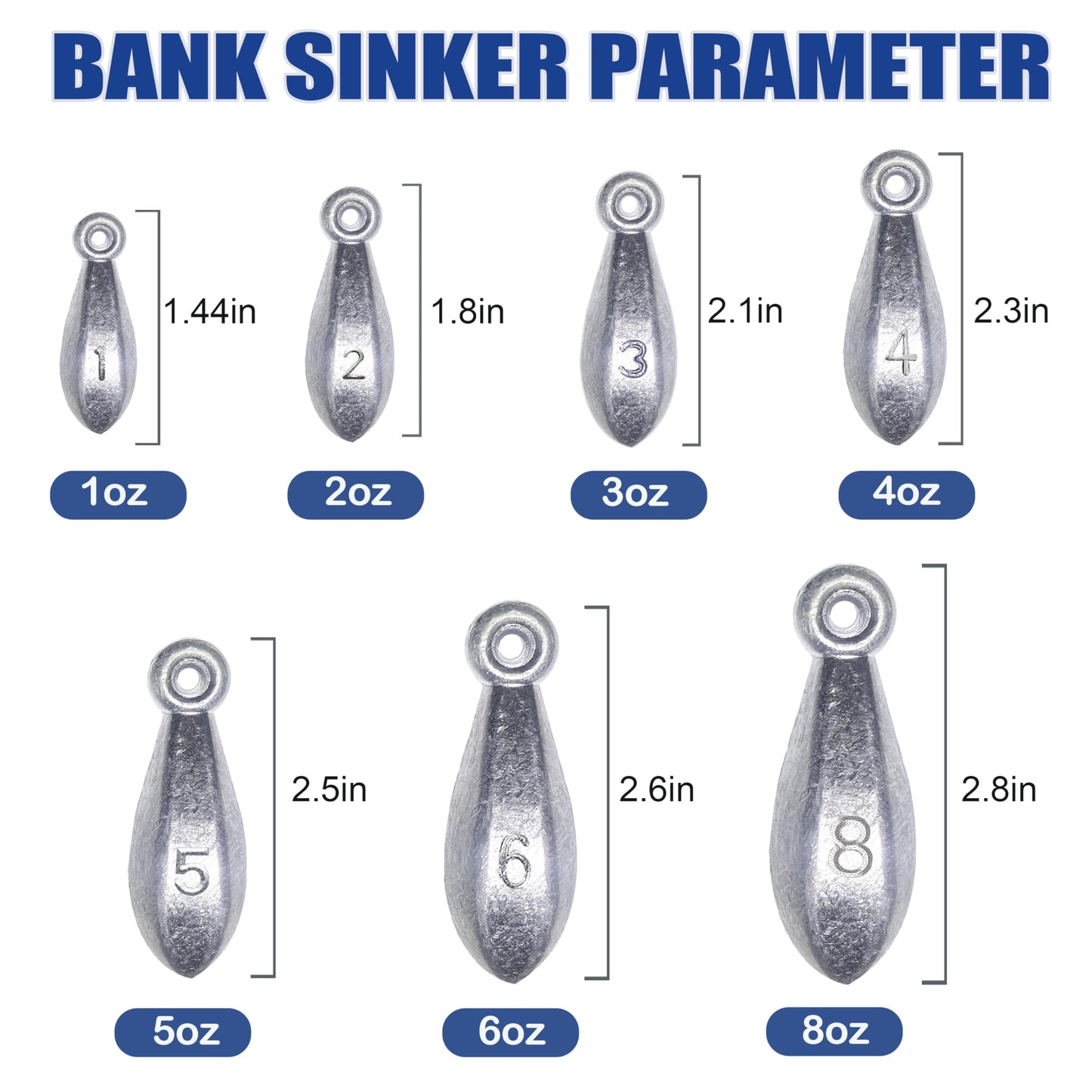Fishing Weights Sinkers Bank Sinkers Bullet Weights for Surf Fishing Pier Bank Fishing Saltwater Fishing Gear 1oz to 8oz