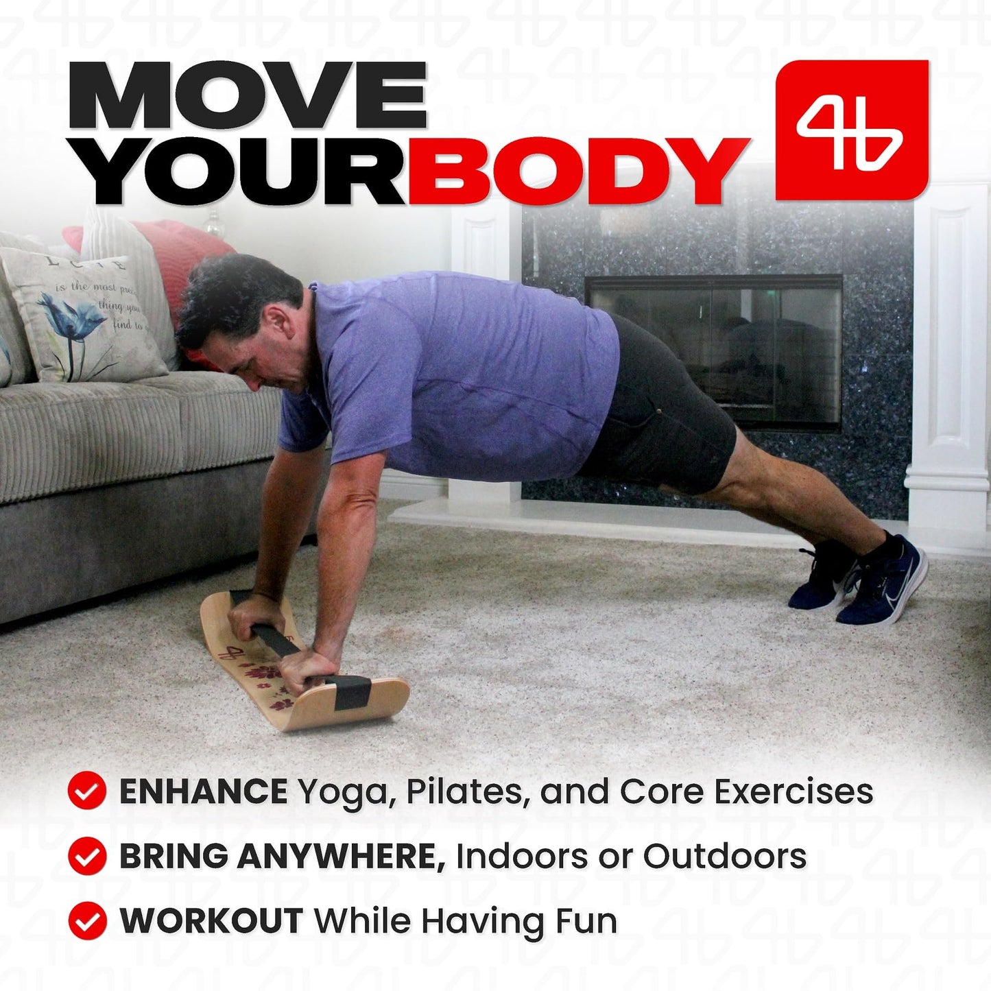 4Balancing Balance Trainer for Adults - Slackboard Standing Desk Balance Board and Home Workout Equipment, Balancing Trainer for Yoga, Strength, Coordination, Concentration - Flowers with Stems