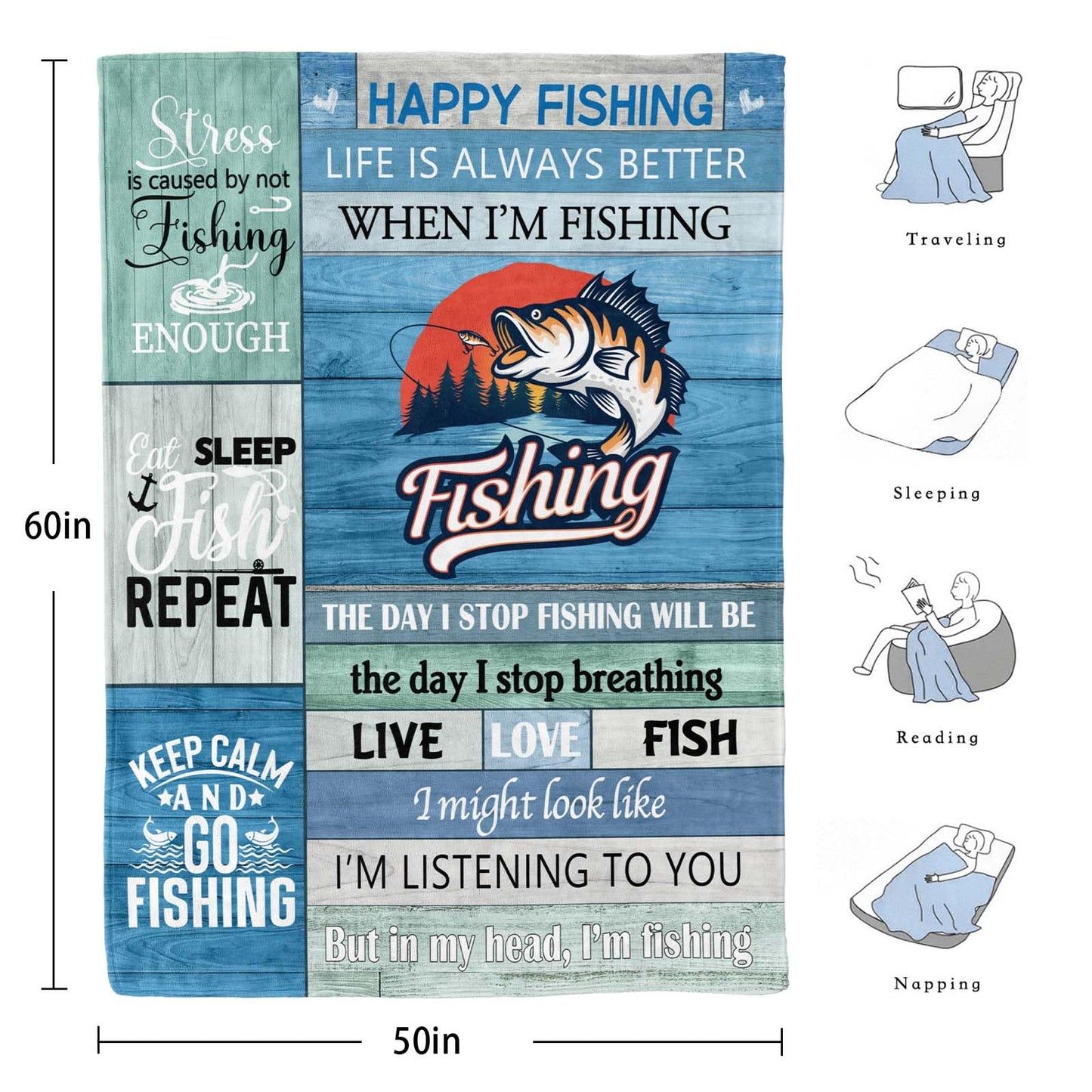 Fishing Gifts Blanket,Fishing Gifts for Men,Gifts for Men Who Love Fishing,Best Gifts for a Fisherman,Funny Fishing Gifts for Boys,Dad,Women,Fisherman Gifts Throw Blanket 60inx50in