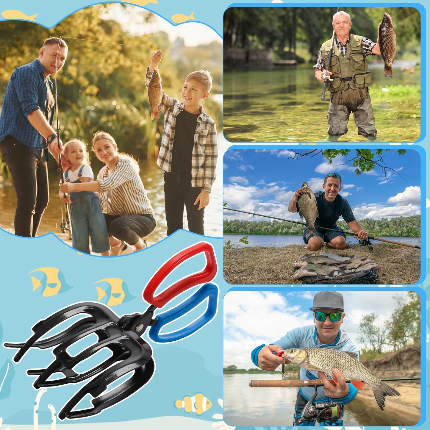 Anglekai 2 Pack Fish Gripper, Non-Slip 3 Claw Metal Fishing Pliers Gripper for Fish Control Clamp, Colorful Fishing Claw Grabber Holder