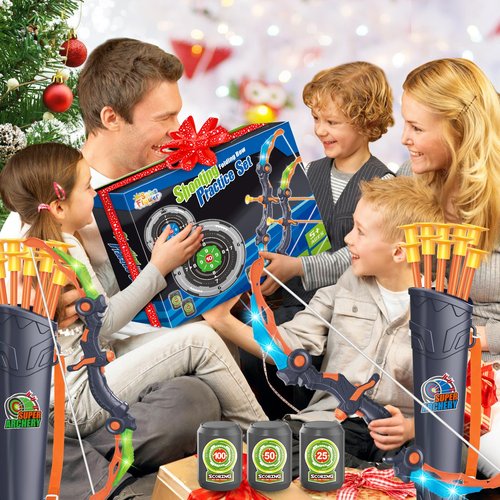 SpringFlower Bow and Arrow Toys for Kids 5 6 7 8 9 10+ Years Old,2 Bow and Arrow Sets with LED Light-up,Archery Set with 2 Round Targets and 3 Target cans for Boys & Girl, Ideal Gift for Kids