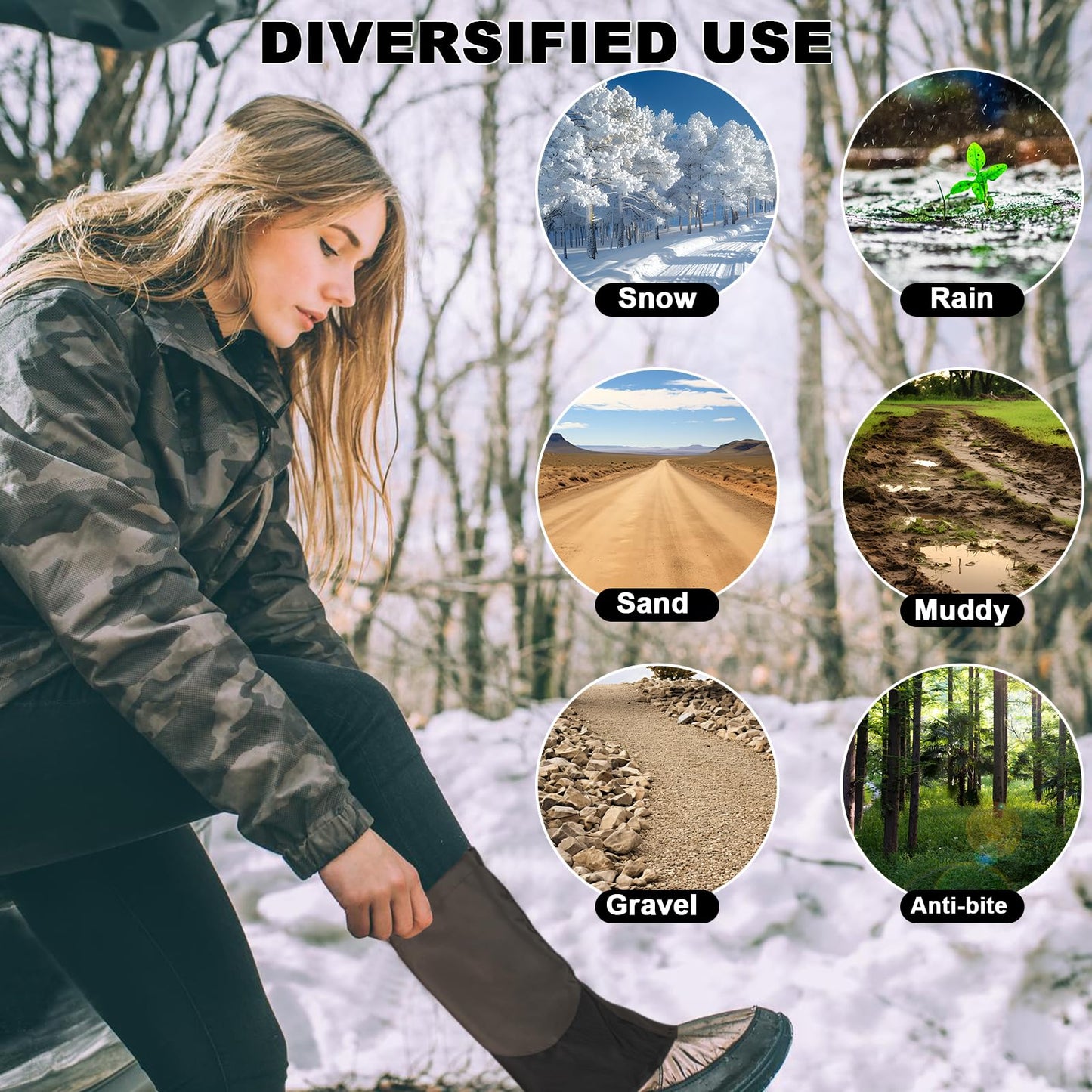 Gators for Hiking Boots and Shoes Waterproof 1000D Oxford Snow Boot Gaiters Lightweight Adjustable Men Women Leg Protection Covers Fit Hiking Hunting Mountain Climbing Skiing Snowshoeing Weed Eating
