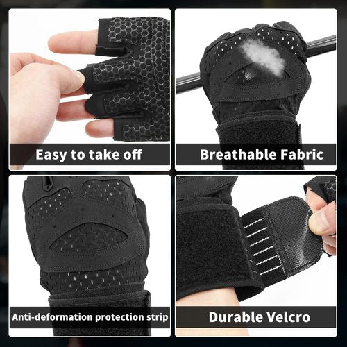 NewDoar Workout Gloves with Wrist Wrap Support Fingerless Gloves Weight Lifting Gloves for Fitness Exercise Weightlifting for Men Women Gym Accessories-L
