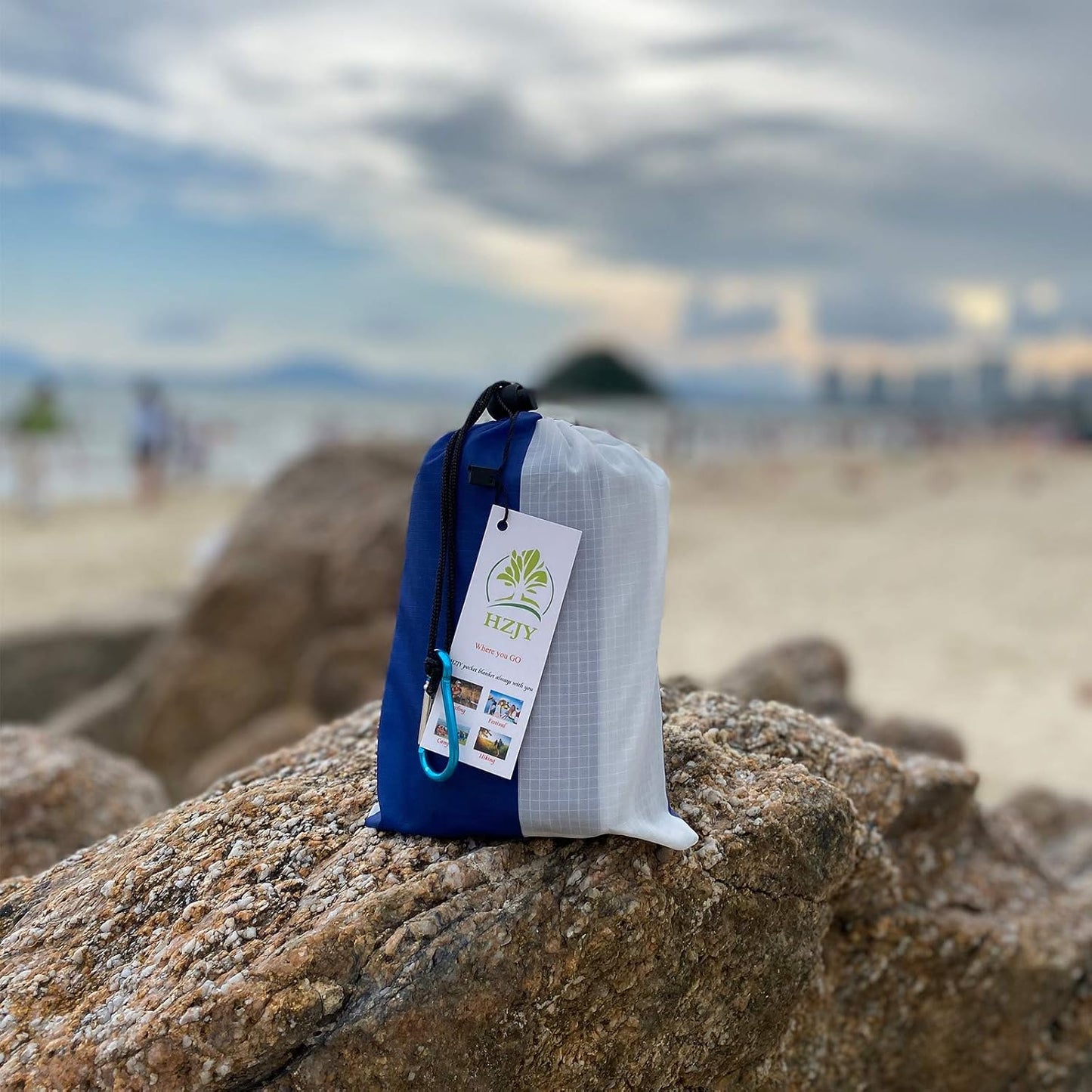 Outdoor Blanket (71" x 55") -Compact, Lightweight, Sand Proof Pocket Blanket Best Mat for The Beach, Hiking, Travel, Camping, Festivals with Pockets, Loops, Stakes, Carabiner
