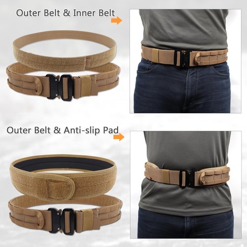 Gwild Concepts Copncepts Tactical MOLLE Belt, 5-in-1 Quick Release Rigger Battle Belt Heavy Duty Belt with Belt Hanger, Anti-Slip Pad, Gloves Hook, Coyote Brown