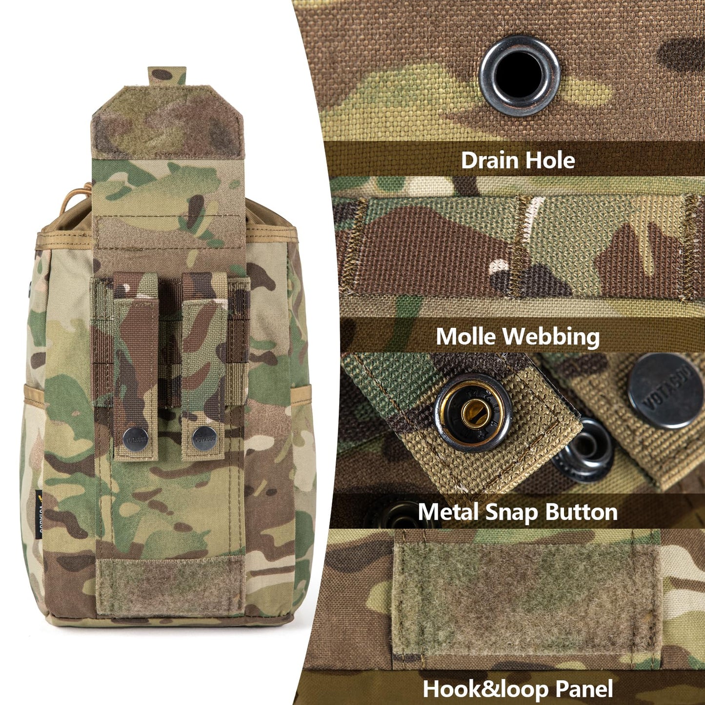 VOTAGOO GEAR Tactical Dump Pouch Molle Storage Bag Tactical Waist Bag, Drawstring Folding Magazine Dump Bag (CP)