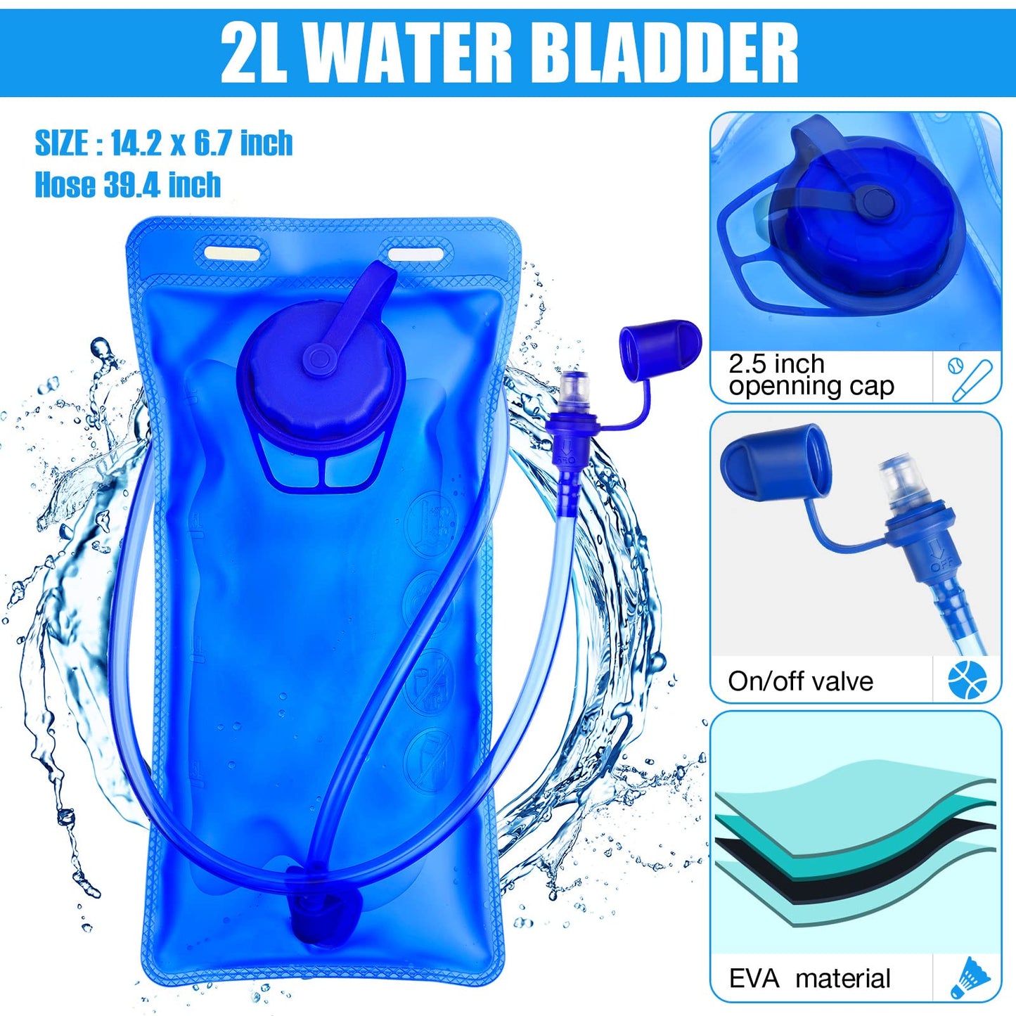 Sweetude 8 Pcs Hydration Backpack Set with 2L Water Bladder for Men and Women Lightweight Water Pack for Cycling Biking Hiking Running Climbing