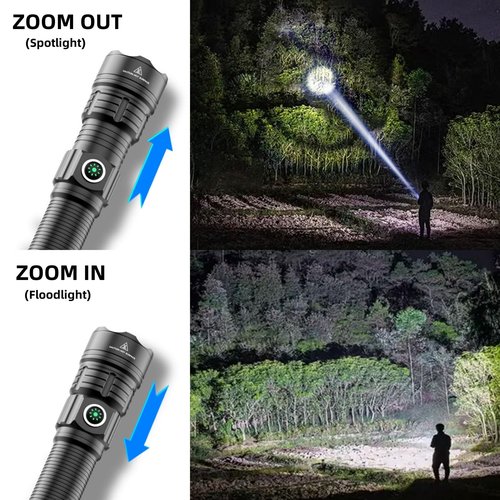 WINDFIRE Tactical Flashlight Rechargeable, Flashlight High Lumen with Picatinny Rails Mount and Pressure Switch, Zoomable 3 Modes Handheld Flash Light
