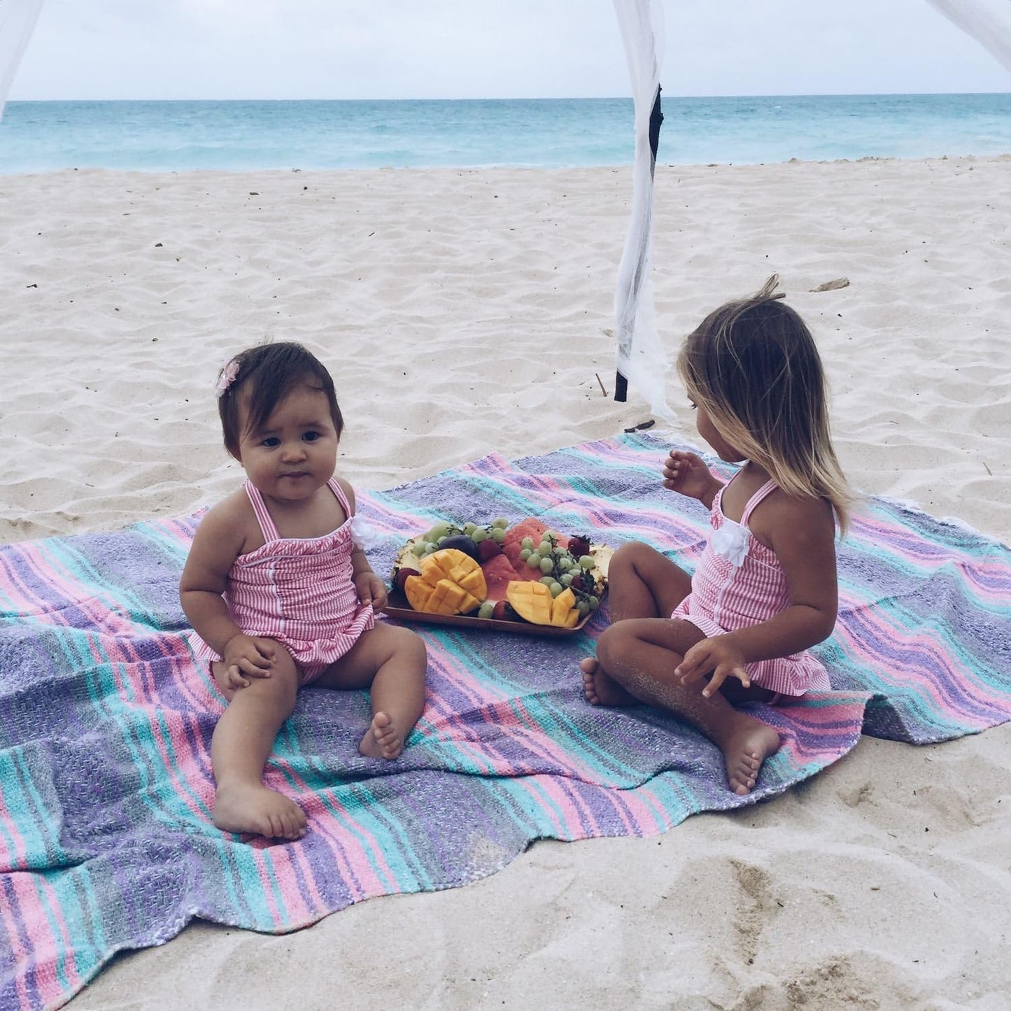 Authentic Del Mex Large Mexican Blanket - Woven Falsa Throw (70"x50") for Beach, Yoga & Outdoor Decor - Pink/Tan