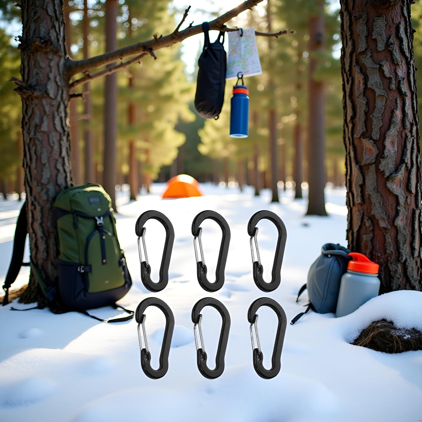 6Pcs Black Carabiner Clips Heavy Duty Bright Buckles Gourd Shape for Camping Accessory and Keychain Carabiners
