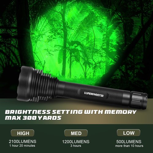 LUMENSHOOTER S20G Hunting Light, 2000Lumens Extremely Bright Predator Light Green Flashlight, Green Light for Hunting Deers, Coyotes, Coons, Hogs, Varmints