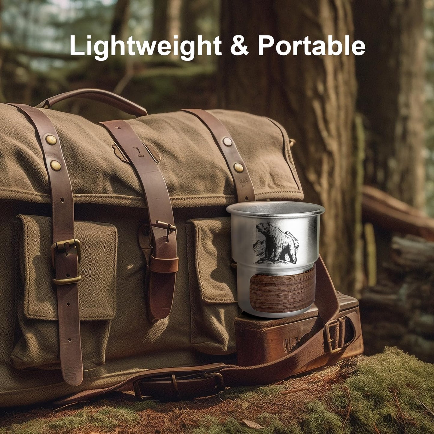 Jutasty Funny Stainless Steel Outdoor Adventurers Cup, Portable Camping Travel Coffee Cup Mug, Hiking Backpacking Outdoor Cup Gifts for Men Father Grandpa Uncle, Animal Polar Bear, 9.5oz(280ml)