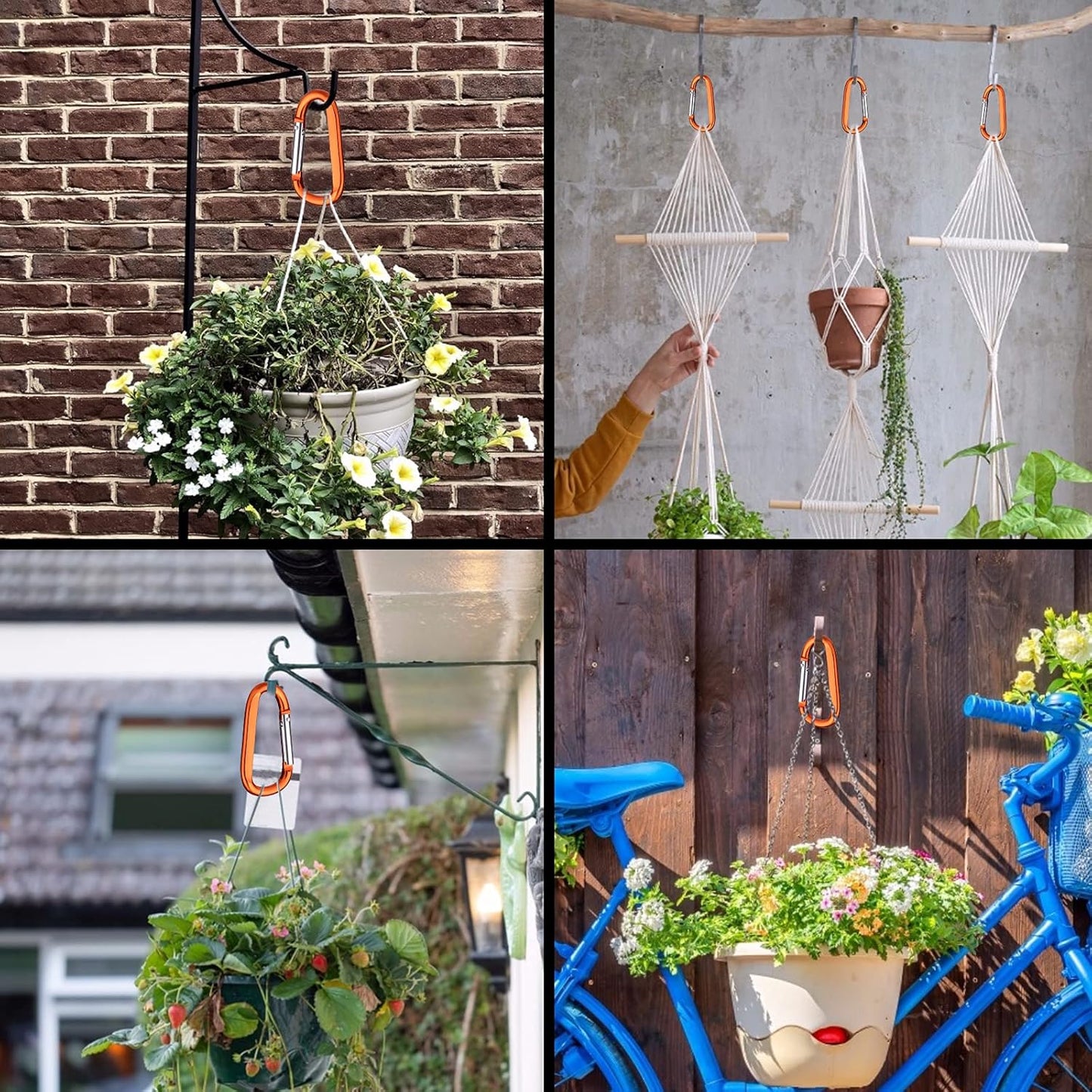 6PCS Black Carabiner Caribeaner Clip,3" Large Aluminum D Ring Shape Carabeaner with 6PCS Keyring Keychain Hook…