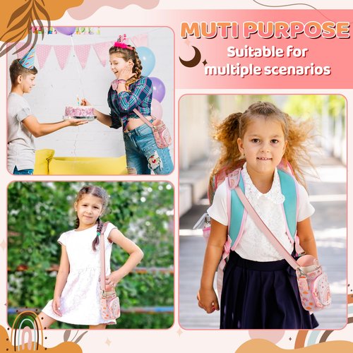 Water Bottle Carrier Bag with Strap for Kids - Boho Rainbow Water Bottle Bag Holder with Padded Strap Pocket 10/12/14/16/18Oz Neoprene Insulated Bottle Bag for Boys Girls School Walking Hiking Camping
