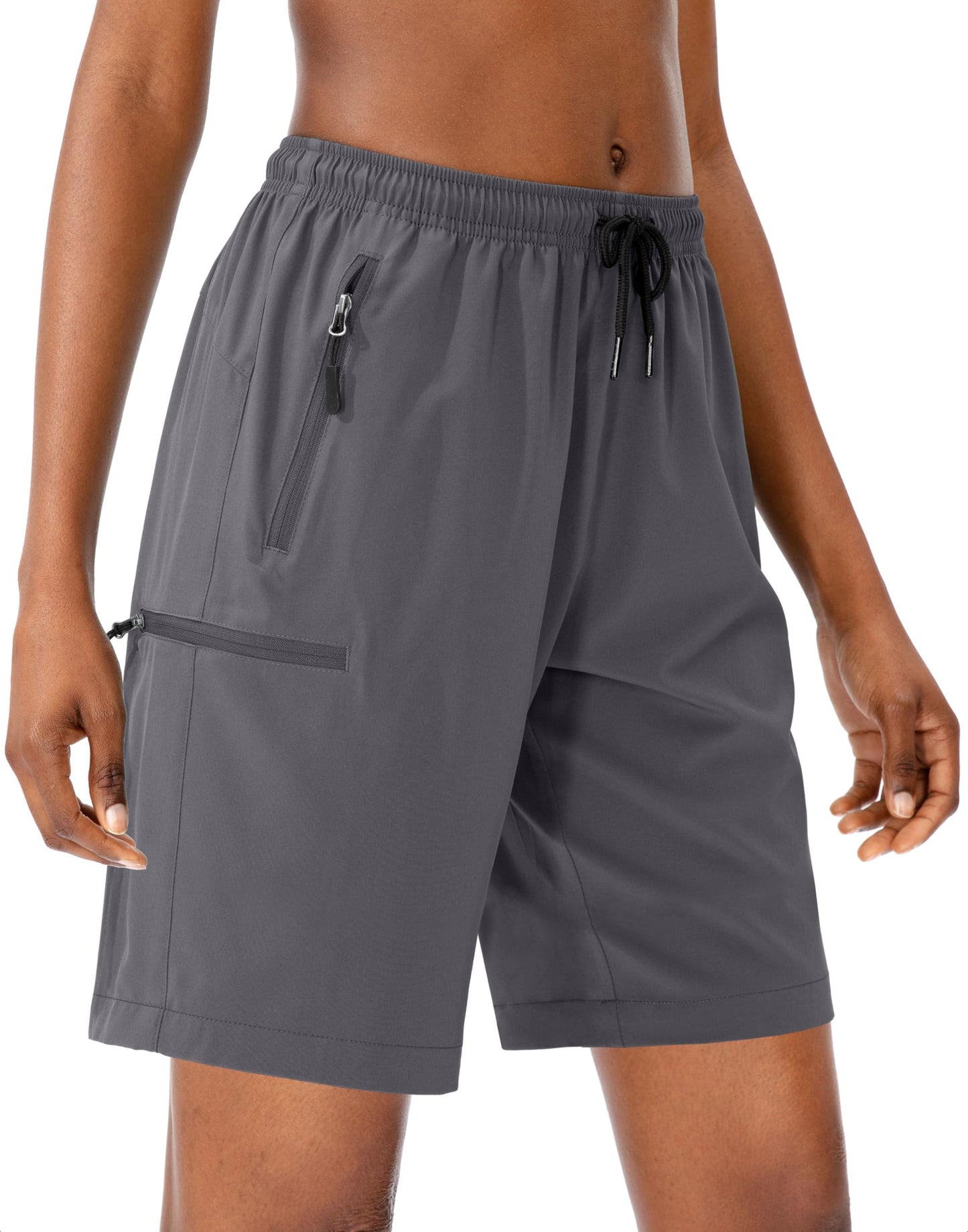 SANTINY Women's 5''/ 7''/9'' Hiking Cargo Shorts Quick Dry Lightweight Summer Shorts for Women Athletic Golf Zipper Pockets(Dark Grey_S)