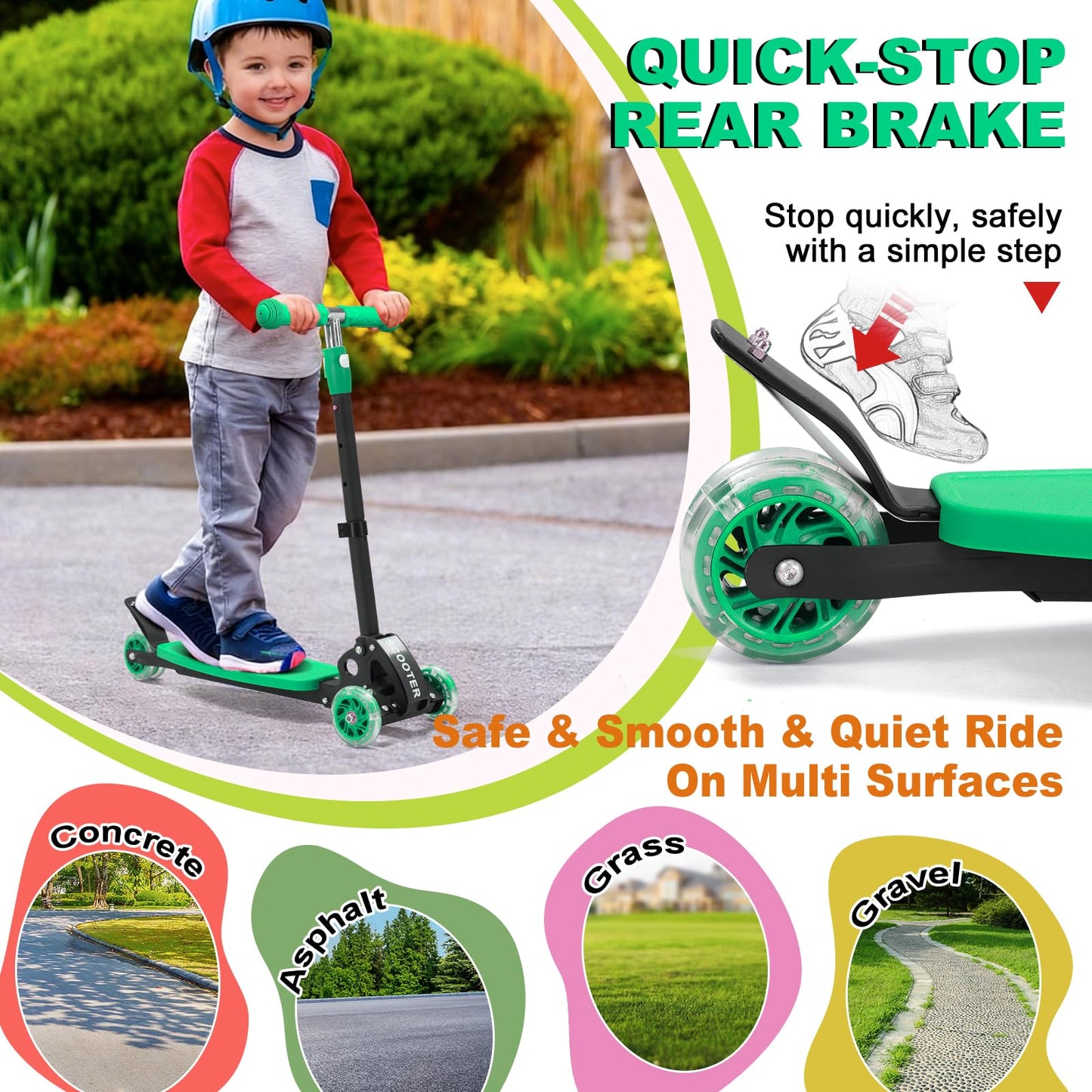 Kids Kick Scooter - LED Light Up 3 Wheel Kick Scooter for Kids 3-5, Adjustable Handlebar Height, Long Anti-Slip Deck,Heavy Duty Metal Scooters for Boys Girls Ages 3-5 5-7, up to 150 Lbs