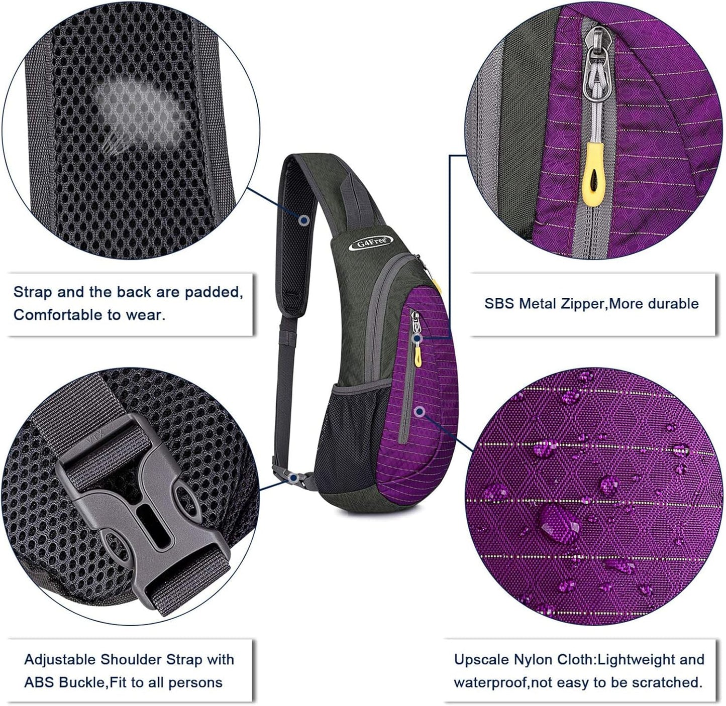 G4Free Sling Bag for Men Women, Small Crossbody Backpack Lightweight Chest Shoulder Bags for Travel, Outdoor and Sports (Black)