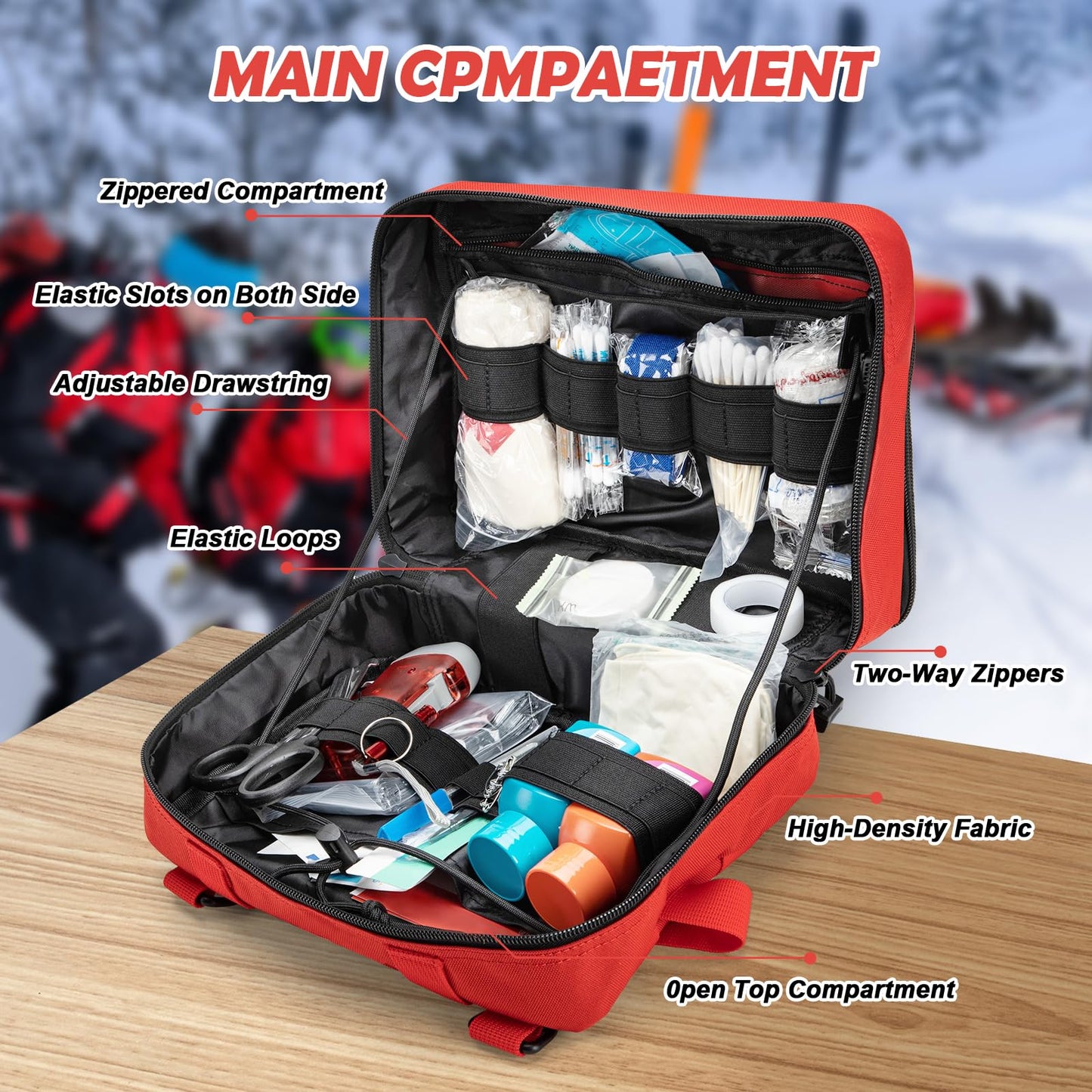 Jueachy First Aid Pouch - Molle Tactical Medical IFAK EMT Pouch - Large Capacity - Includes Flag & Cross Patch - Red