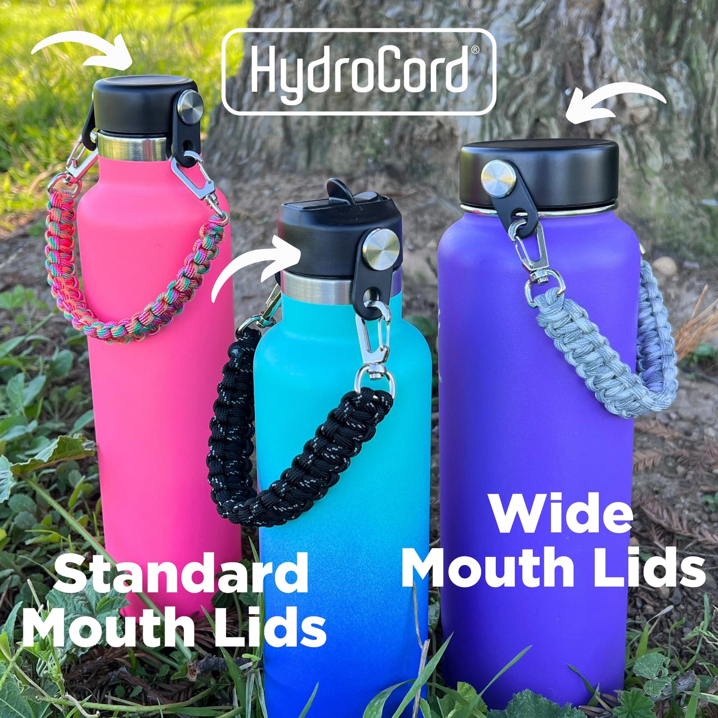 Gearproz HydroCord 3.0 H, Replacement Handle and Clips for Hydroflask Lids with Rivets, Fits Wide Mouth Bottles 12oz-64oz, Shoulder Strap, Water Bottle Handle, Durable Carrier (Black)