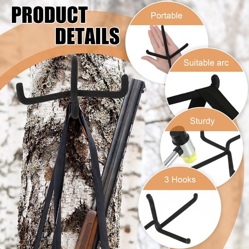 Sadnyy 9 Pcs Tree Stand Bow Hanger 6.3 x 4.9 Inches Screw in Tree Steps with Triple Hunting Bow Hooks for Archery Gear Hangers (Black)