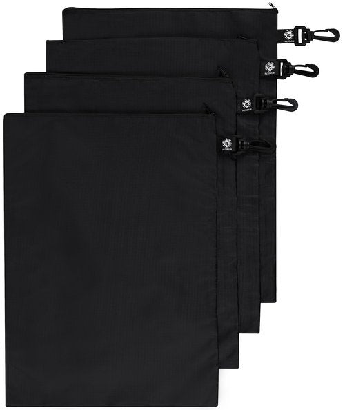 Utility Bag - Tear-resistant Nylon Bag with Zipper Closure and Easy Fastening Hook - Set of 4 (Black, 12 x 16 inch)