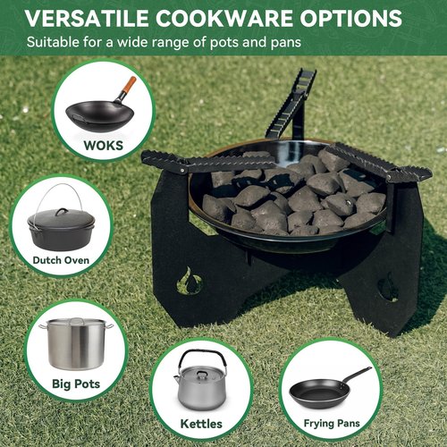 ONLYFIRE Portable Camping Stove with Carry Bag, Detachable Dutch Oven Stand with Foldable Pot Brackets, Outdoor Wood Charcoal Stove for Camping Hiking Picnic Patio Cooking, GS340