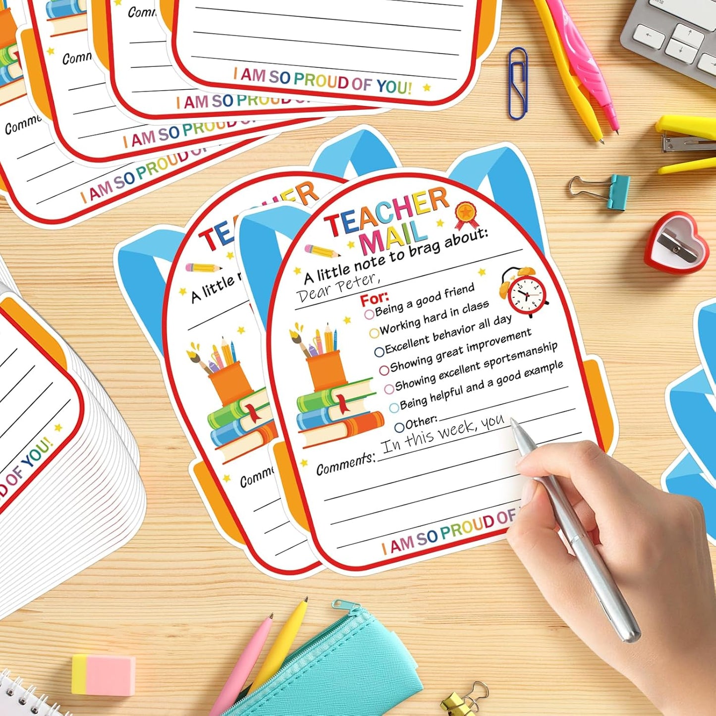 50Pcs Teacher Mail Notes to Parents, Smiley Face Happy Mail Postcards Classroom Good Behavior Incentive Motivational Cards to Send Home for Preschool Kindergarten Elementary School Teacher Supplies