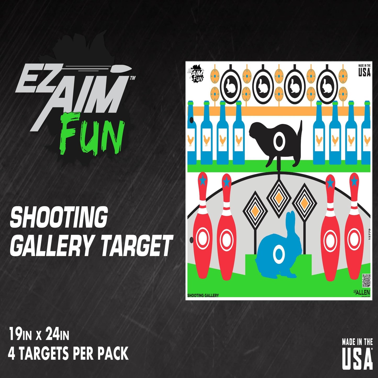 EZ Aim Fun Gallery Paper Shooting Target, 23" x 19," 4-Pack, Multi