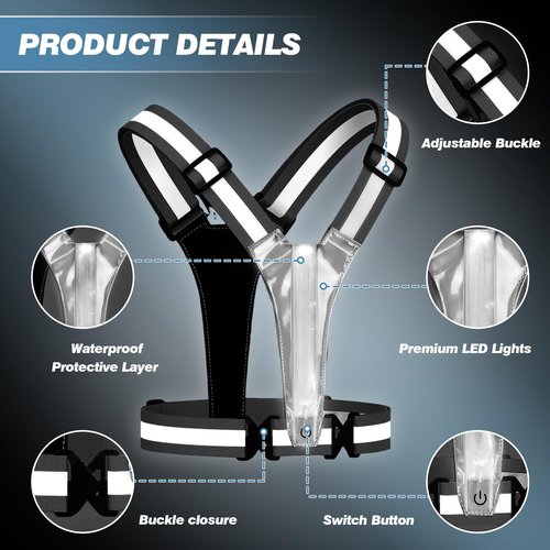 AXsinr LED Reflective Vest Running Gear, Light Up Vest for Night, High Visibility Running Vest for Biking Cycling Walking, USB Rechargeable Adjustable Safety Gear for Men Women Kids