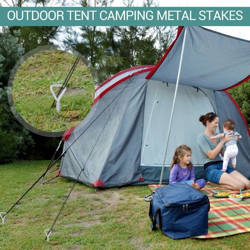Gisafai 8 Pcs 12" Ground Stakes Heavy Duty Trampoline Stakes Ground Anchors Screw in Heavy Duty Tent Stakes with Drill Bit Metal Ground Anchors for Swing, Trampoline, Tents, Securing Animals (Silver)