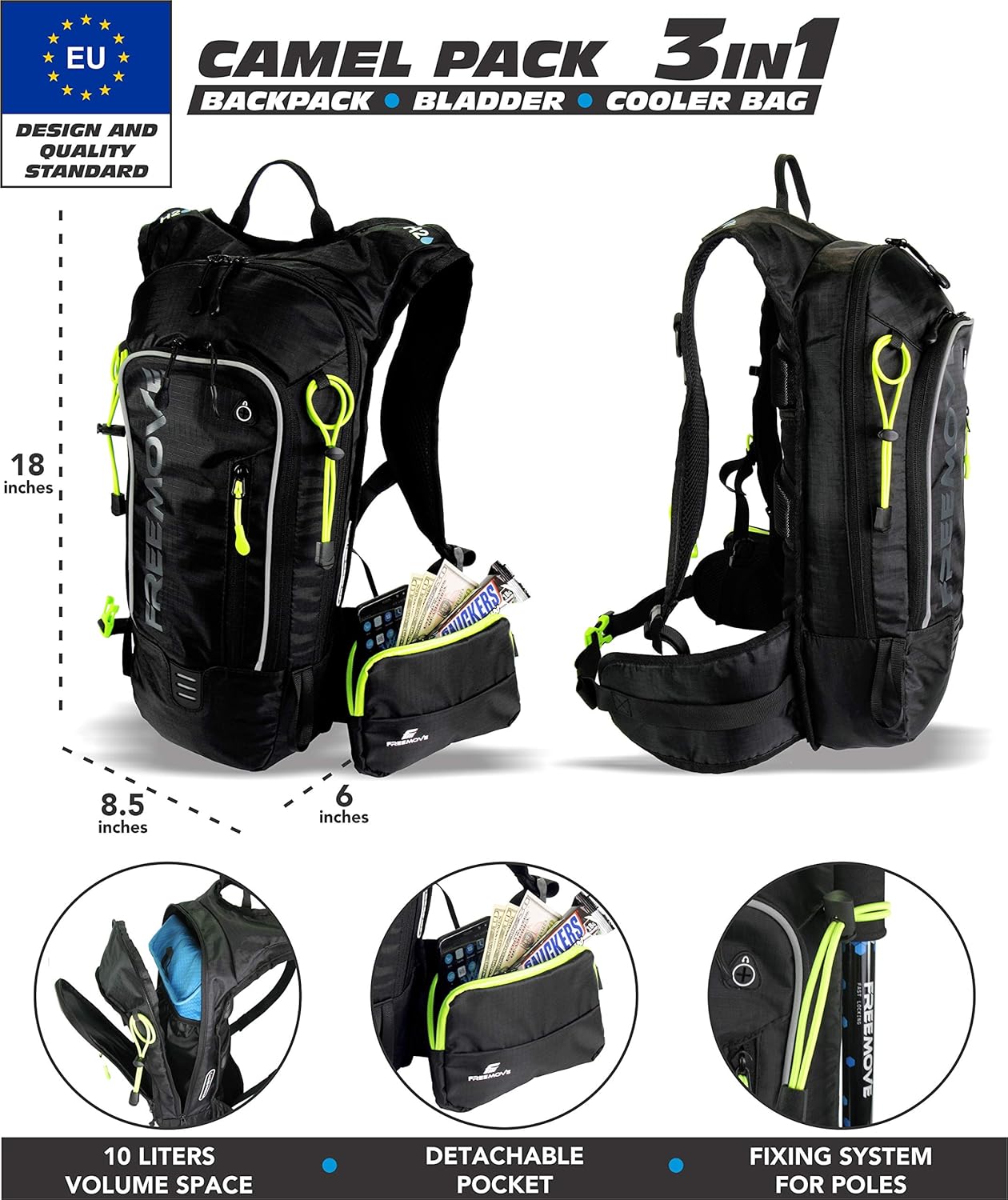 FREEMOVE Hydration Water Backpack 3in1 with 2L Bladder & Insulated Backpack Cooler Bag - a Complete Hydration Solution - Ideal Hydro Camel Back Pack for Hiking, Biking, Running, Cycling, MTB & Rave