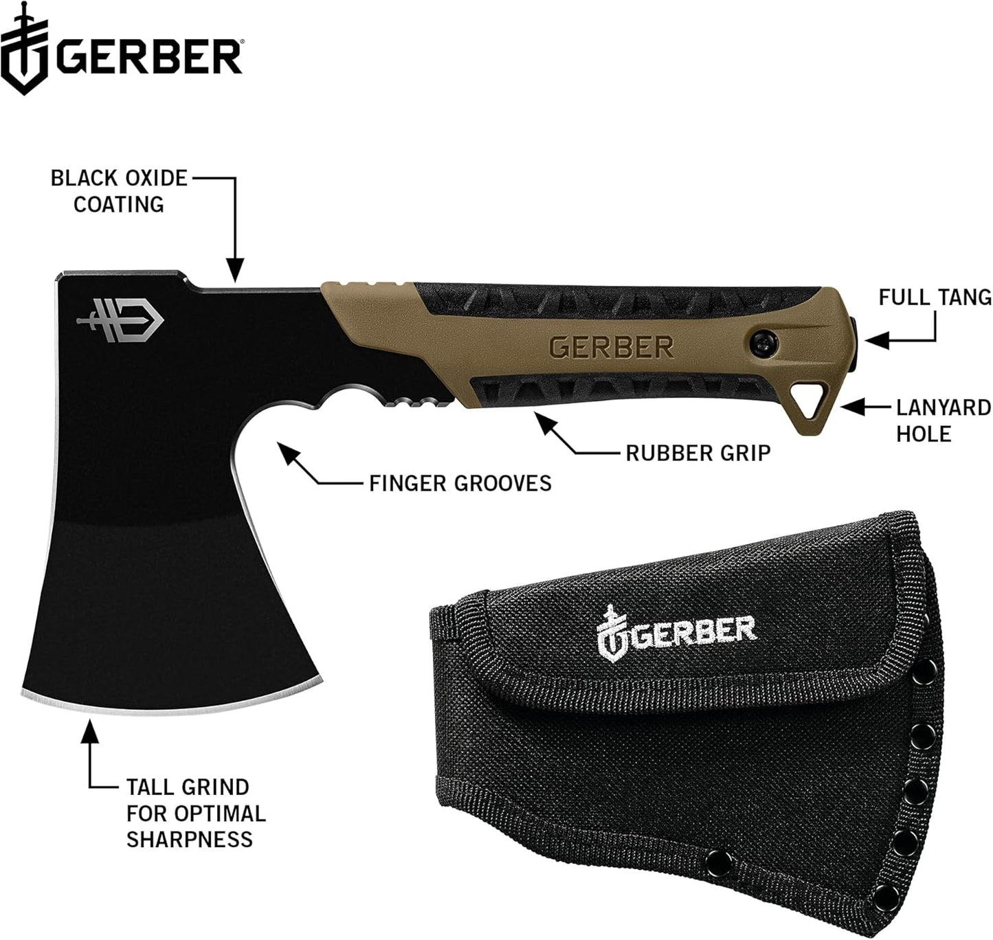 Gerber Gear Pack Hatchet - 3.5" Steel Blade Axe with Full Tang - Survival, Bushcraft and Camping Gear - with Mountable Nylon Sheath