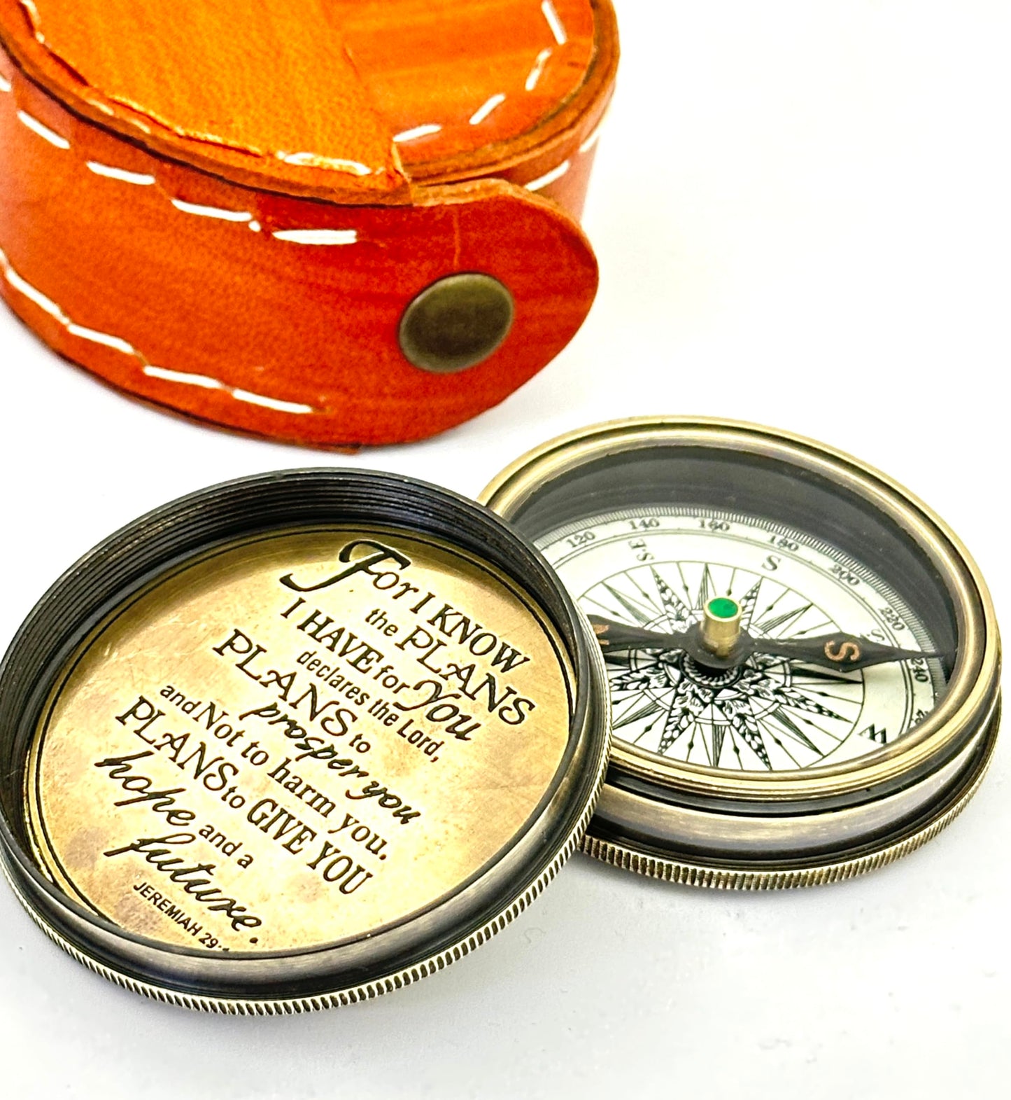 for I Know The Plans I Have for You - Jeremiah 29:11, Compass Engraved Leather Box, Christian & Religious Gifts for Men, Confirmation, Communion & Baptismal Gifts
