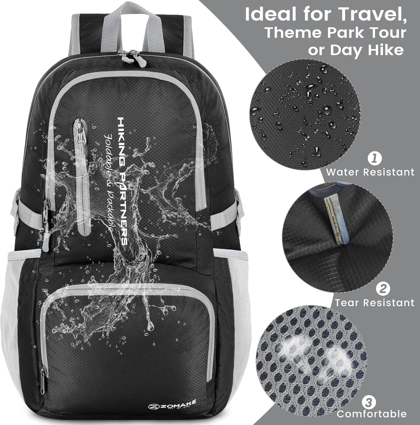 ZOMAKE Lightweight Packable Backpack - 35L Light Foldable Hiking Backpacks Water Resistant Collapsible Daypack for Travel(Dimgray)