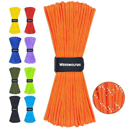 WEREWOLVES Reflective Paracord Rope 7 Strand Type III Parachute Cord 4mm 100ft / 200ft for Tent Camping Hiking Fishing Survival Tactical Clothesline DIY Projects (Orange, 200FT)