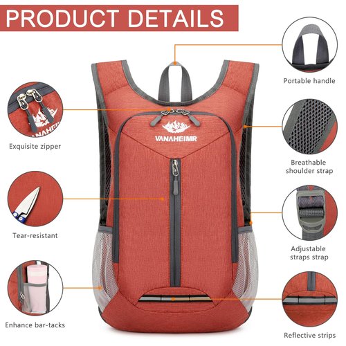 Esup 15L Lightweight Hiking Backpack Foldable Small Travel Backpack Packable Camping Backpack for Women Men (Dark Orange)
