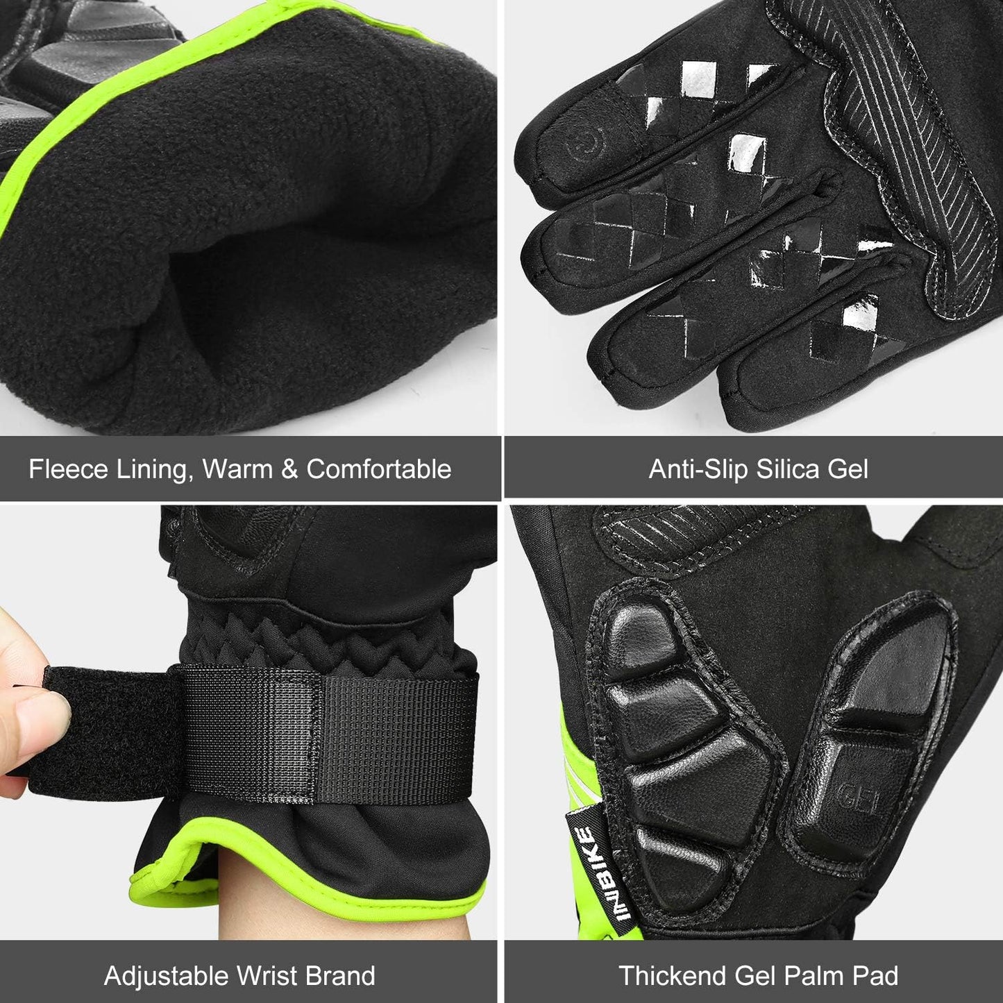 INBIKE Cycling Gloves for Men Winter Windproof Reflective Thermal Gel Pads Touch Screen