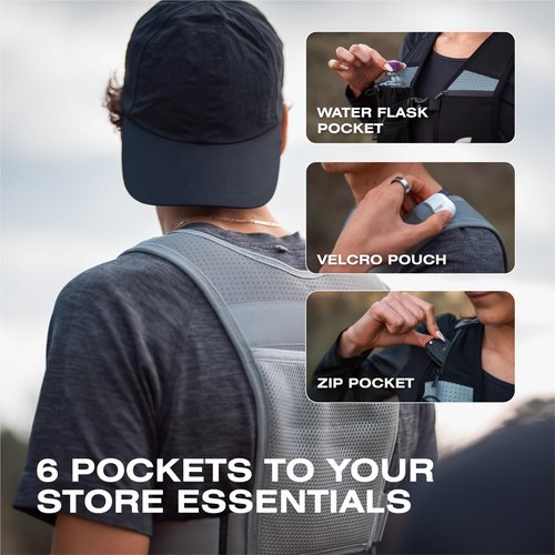 SWIFTVEST Running Phone Holder Vest with 500ml/17oz Water Bottle | Running Pack | Reflective Hydration Vest | Adjustable | Light | 6 Pockets for Accessories | Men & Women