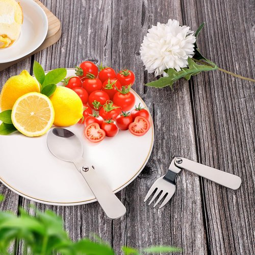 BOXOB 2pcs Folding Spoon & 2pcs Foldable Forks for Thermos Funtainer 10oz Food Jars, Portable Replacement Stainless Steel Spoons Forks for Travel Camping Picnic Outdoor Activities