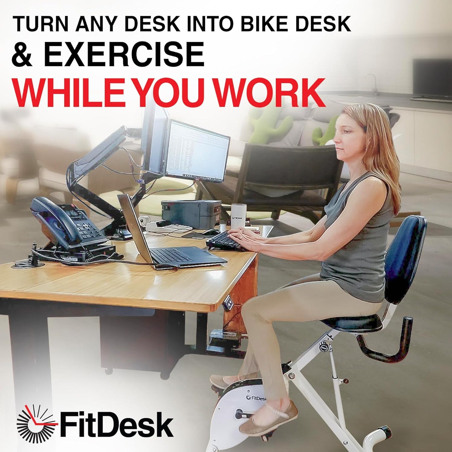 FitDesk Height Adjustable Exercise Desk Bike with Digital Performance Monitor, 8 Resistance Levels, Foldable Frame, Supportive Seat with Backrest, Supports Up to 242 lbs for Home & Office, White