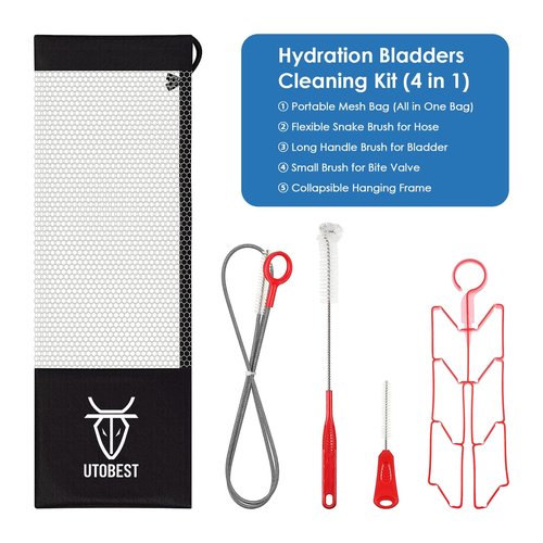 UTOBEST Hydration Bladder Cleaning Kit,4 in 1 Water Bladder Cleaning Brush Kit,Water Reservoir Cleaning Tools for Hydration Backpack(red- 1 Pack)