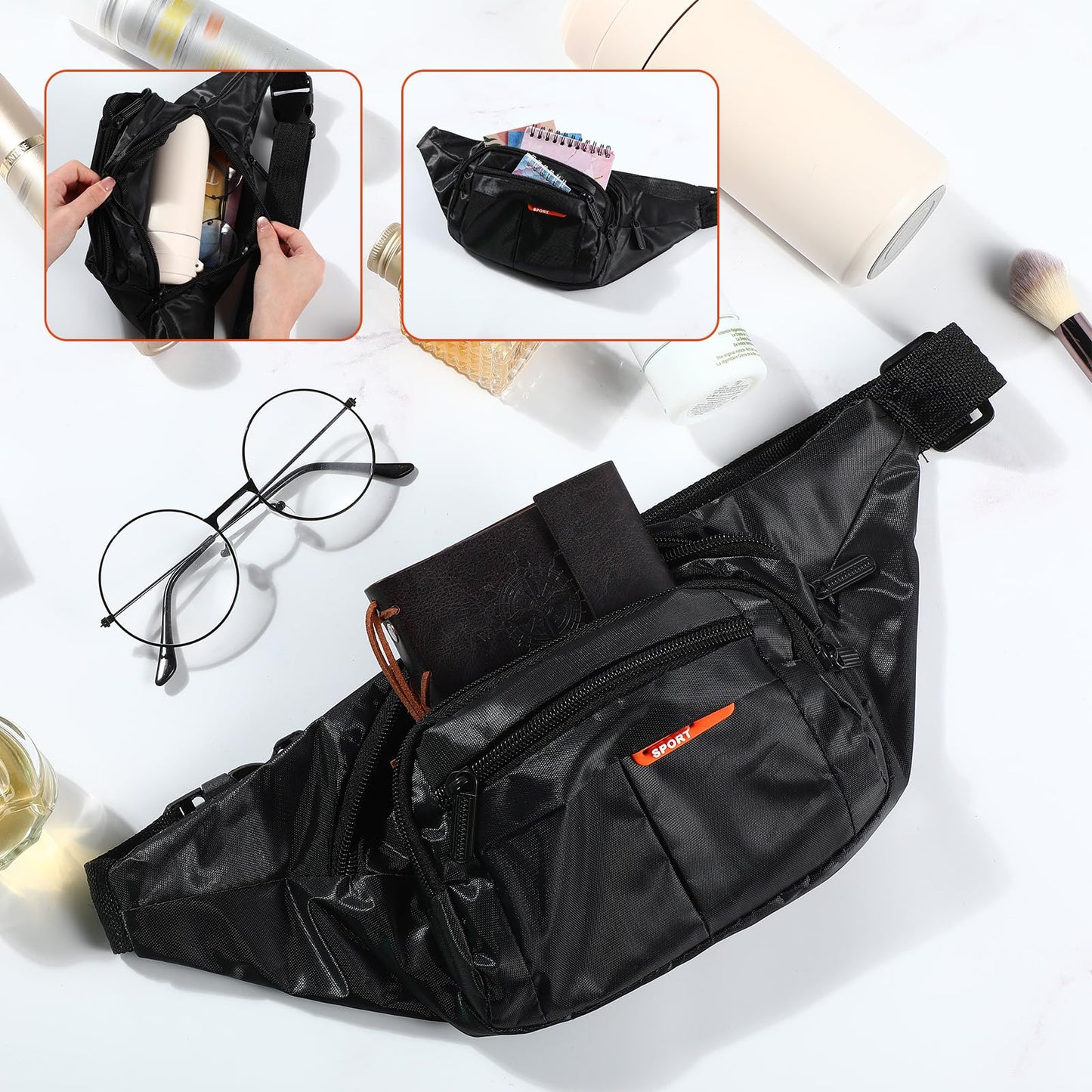 Kajaia 16 Pieces Fanny Pack Bulk Adjustable Waist Bags with Zippers Crossbody Party Fanny Packs Canvas Waist Belt Bag for Women Men Kids Teams Travel Running Cycling Hiking (Black)