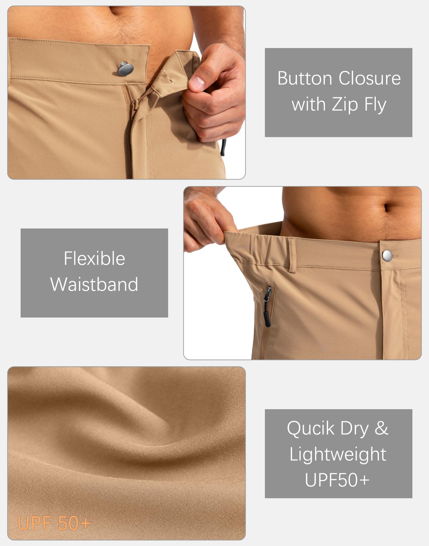 Pudolla Men's Hiking Cargo Shorts 9" Lightweight Outdoor Work Shorts for Men Travel Golf Camping Casual with 5 Zipper Pockets(Dark Khaki X-Large)
