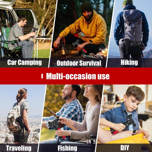 Mutoto 14-in-1 Multi Tools Hatchet Hammer Camping Gear, Multitool Hatchet Axe Camping Essentials for Camping Outdoor Survival Hiking (RedBlack)