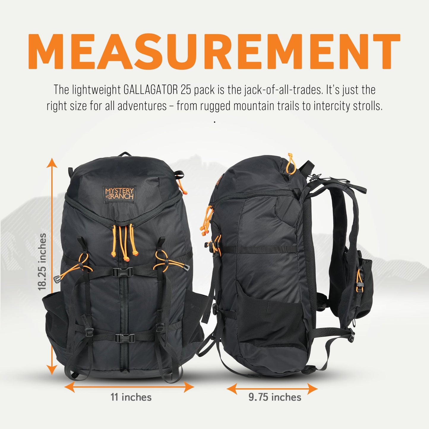 Mystery Ranch Gallagator 25 Backpack – Weather Resistant Travel Bag with Sternum Strap – Black, 25L, S/M